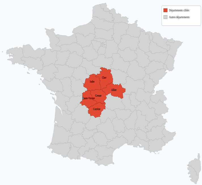 Carte de la zone historique des cornemuses du centre